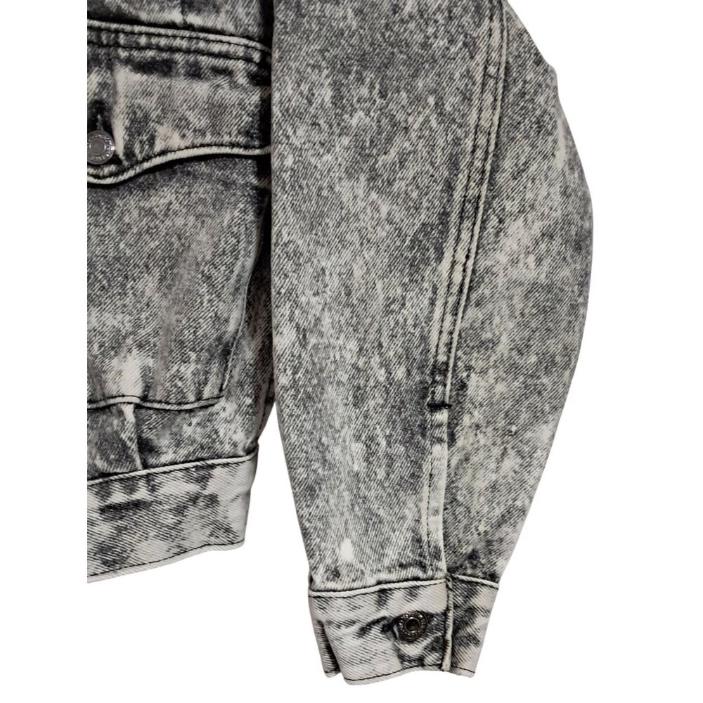 Vintage Levis Jean Jacket Acid Wash Black Denim Size L 1980s Epaulets Cropped - Picture 7 of 13